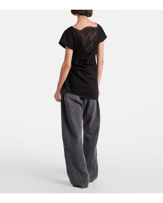 J.W. Anderson Black Lace-Trimmed Asymmetric Cotton Top