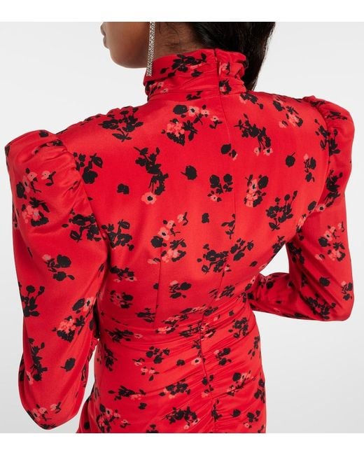 Alessandra Rich Red Silk Dress With Drapery On The Front