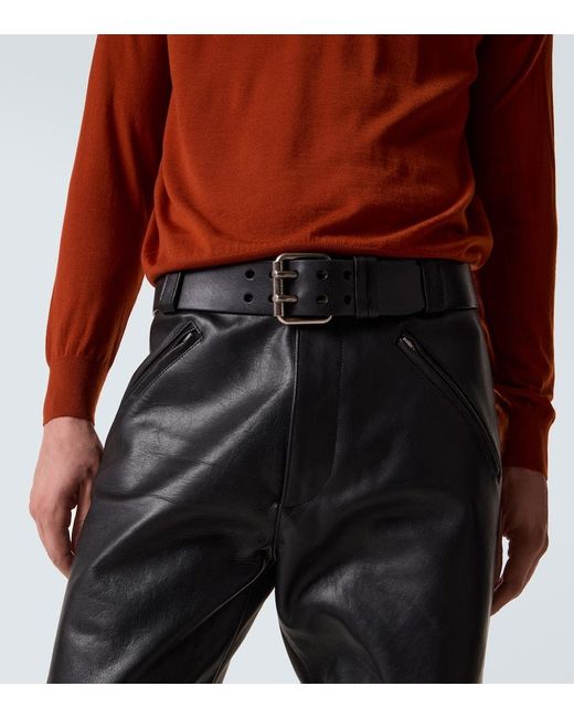 Saint Laurent Gerade Hose Aus Leder in Black für Herren