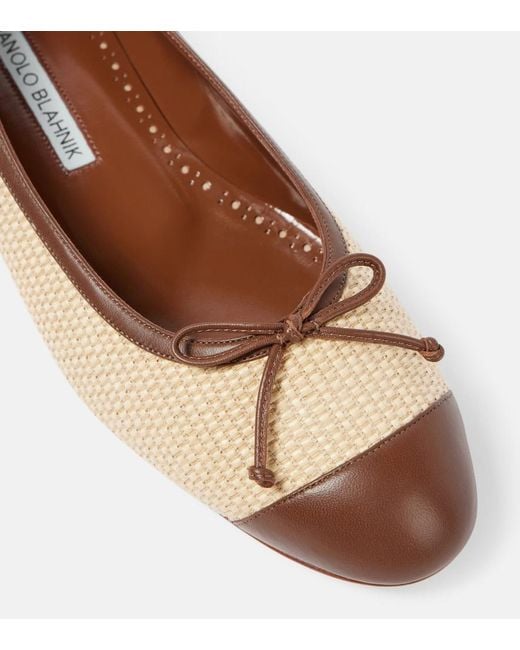 Manolo Blahnik Brown Capbl Raffia Ballet Flats