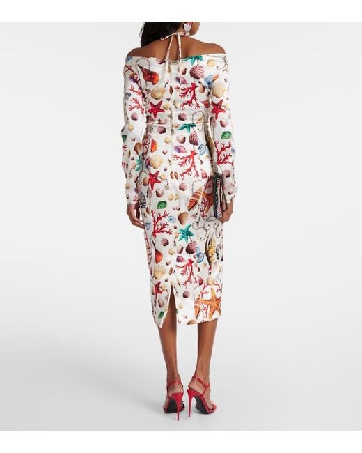 Dolce & Gabbana White Capri Printed Silk-Blend Midi Dress