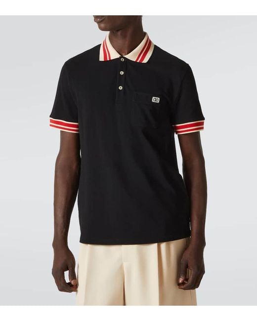 Valentino Black Vlogo Cotton Pique Polo Shirt for men