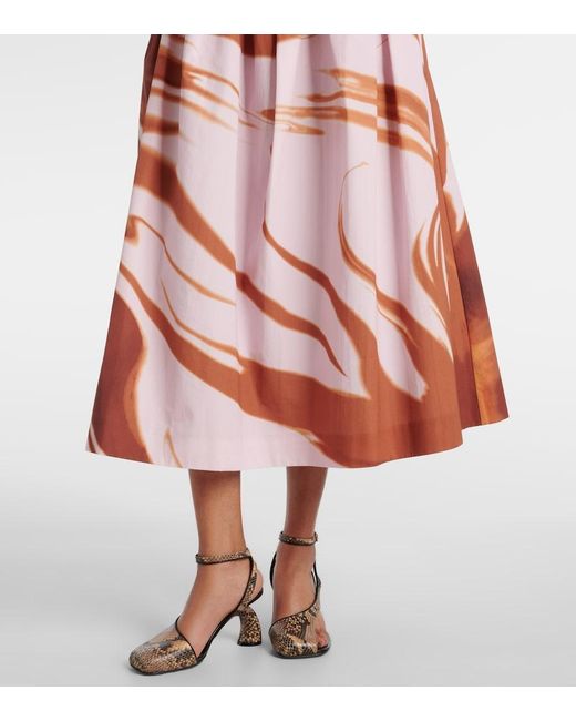 Dries Van Noten Pink Printed Gathered Cotton Midi Skirt