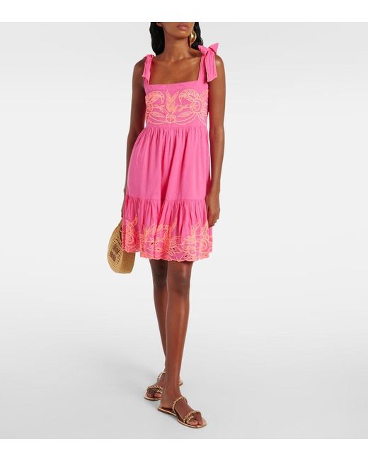 Juliet Dunn Pink Colorblocked Cotton Minidress