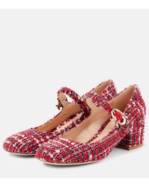 Gianvito Rossi Red Mary Ribbon Boucle Mary Jane Pumps