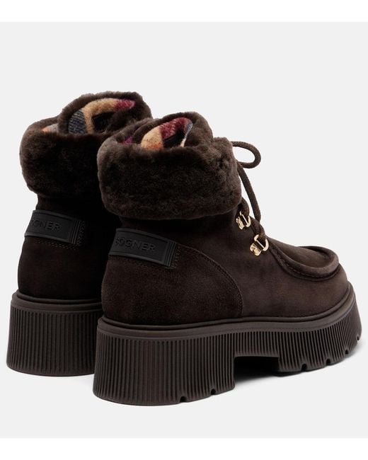 Bogner Black Turin Shearling-Trimmed Suede Lace-Up Boots