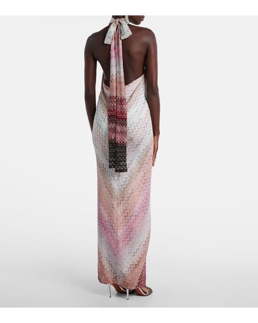 Missoni White Zig Zag Halterneck Maxi Dress