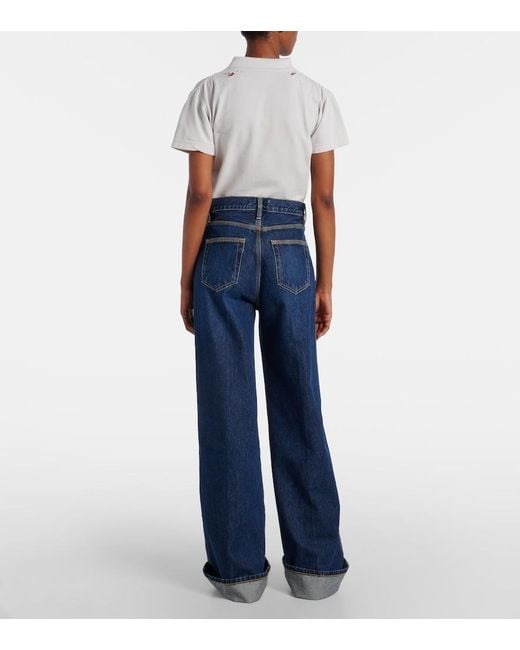 FRAME Blue The Cuffed Wide High-Rise Wide-Leg Jeans