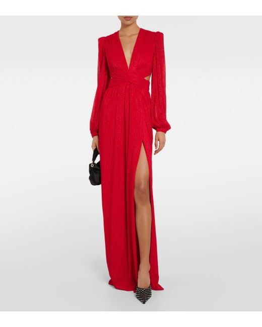 Rebecca Vallance Red Samantha Metallic-finish V-neck Recycled Polyester Gown