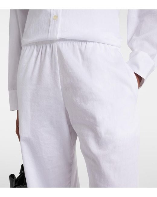 Leset White Yoko Mid-Rise Cotton Wide-Leg Pants