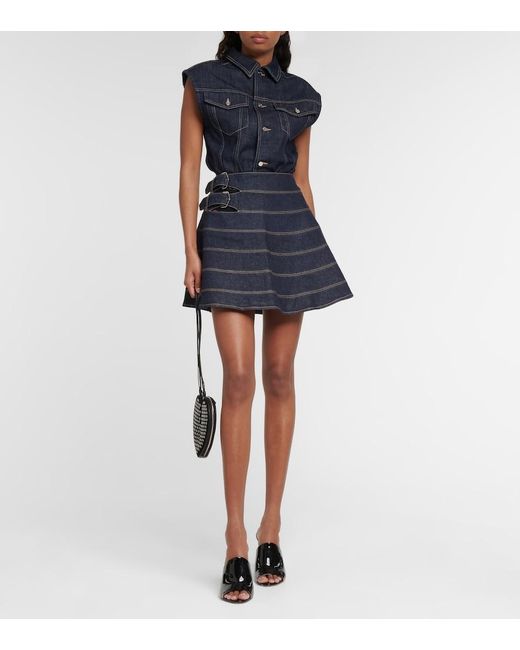 Alaïa Blue Alaia Denim Cotton-blend Bodysuit