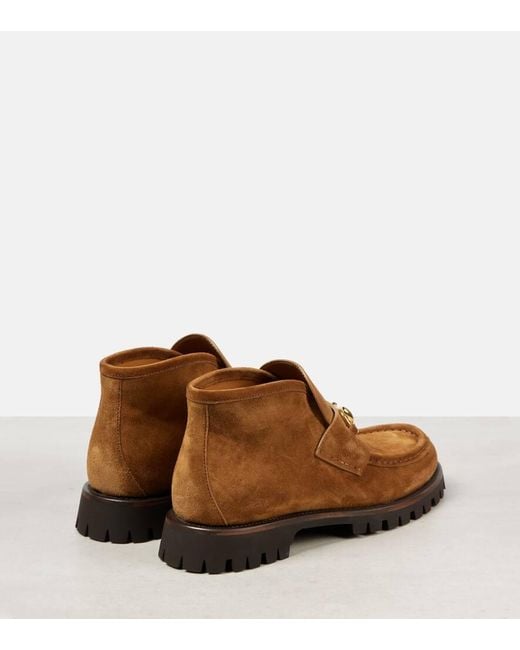 Gucci Brown Horsebit Suede Ankle Boots