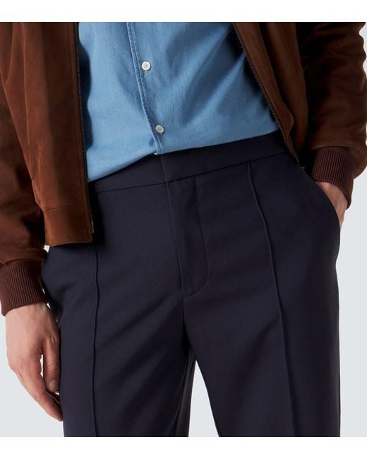 Zegna Blue Wool Canvas Straight Pants for men