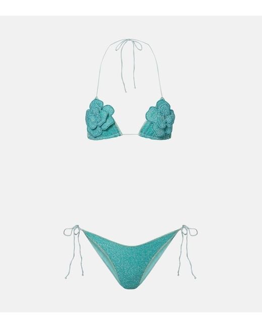 Oseree Green Lumiere Floral-Applique Bikini