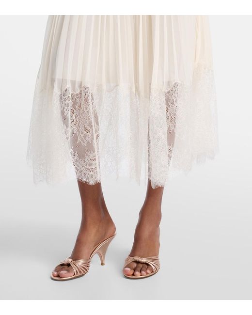 Self-Portrait Natural Boucle And Chiffon Midi Dress