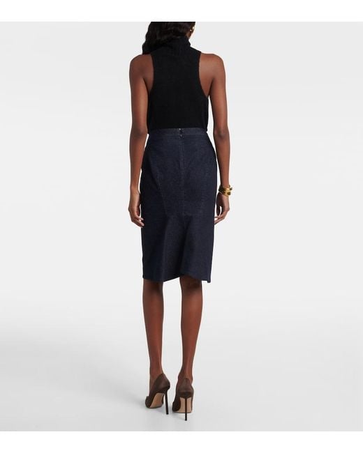 Tom Ford Blue High-Rise Denim Pencil Skirt
