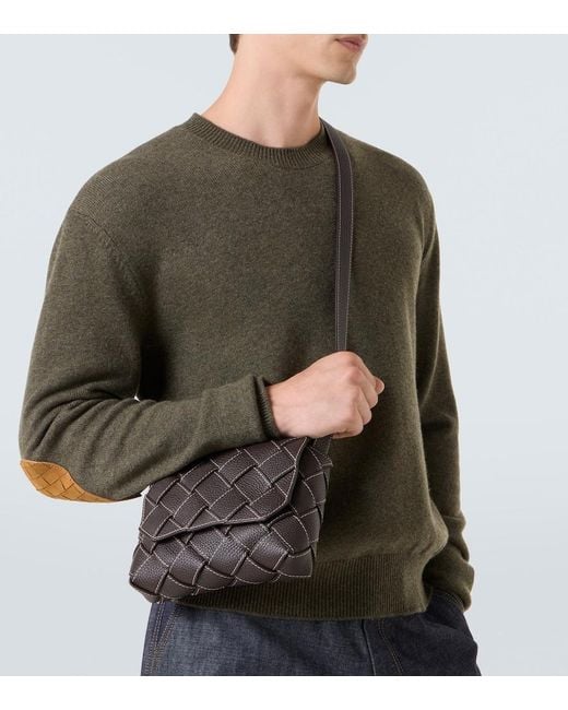 Bottega Veneta Black Diago Intreccio Leather Crossbody Bag for men