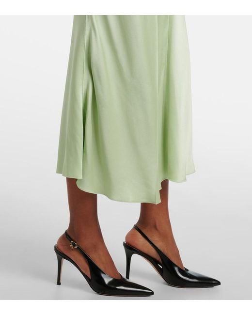 Victoria Beckham Green Gathered Crepe Satin Midi Dress