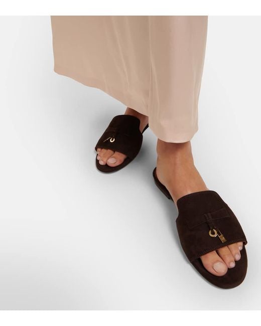 Loro Piana Brown Summer Charms Suede Slides