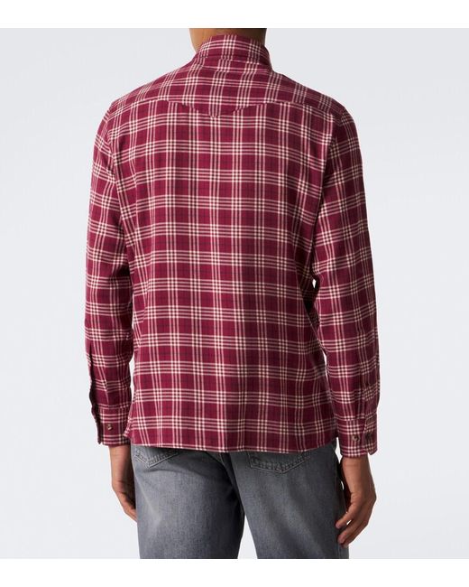 Brunello Cucinelli Red Checked Cotton-Blend Flannel Shirt for men