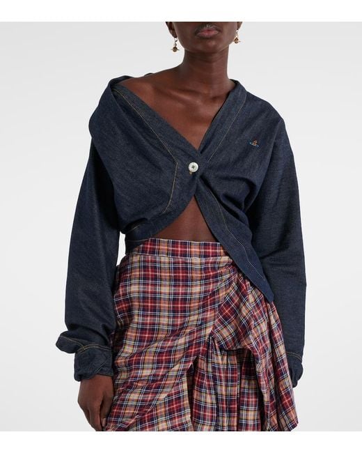 Vivienne Westwood Blue Natalia Cropped Cotton Chambray Shirt