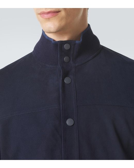 Canali Blue Suede Bomber Jacket for men