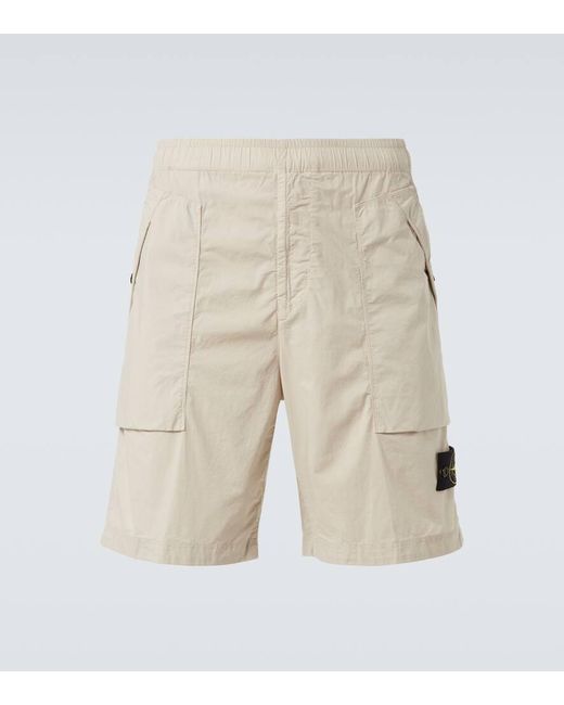 Stone Island Men's Natural Compass Cotton-Blend Cargo Shorts