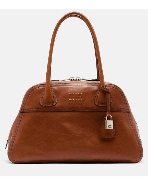Miu Miu Brown Vivant Medium Leather Bowling Bag