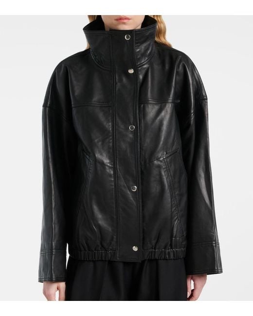 Rohe Black Leather Bomber Jacket