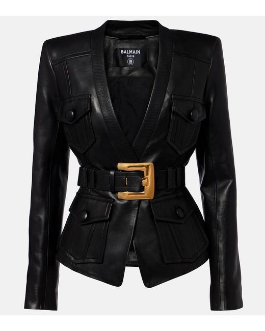 Balmain Black Belted Leather Jacket