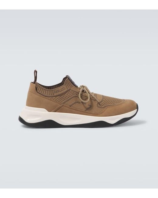 Berluti White Shadow Leather-Trimmed Sneakers for men
