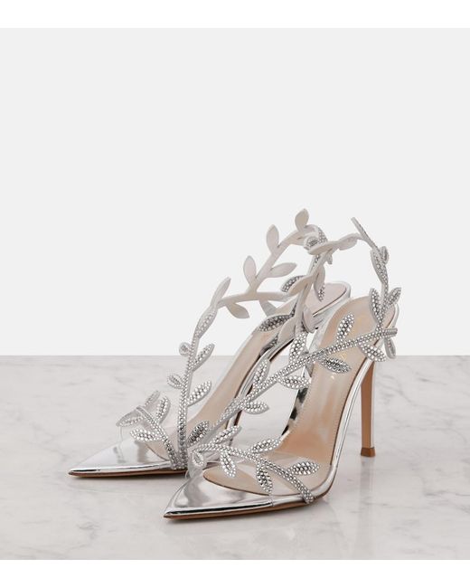 Gianvito Rossi White Flavia 105 Embellished Mirrored Leather Sandals