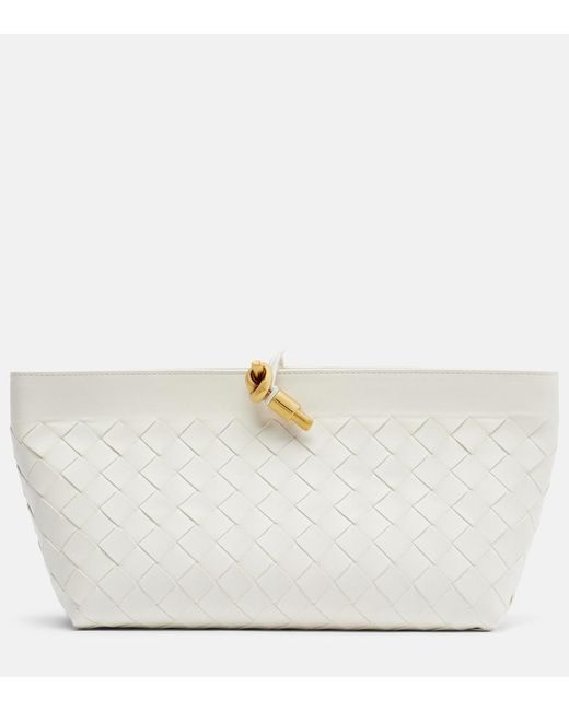 Bottega Veneta White Andiamo Boat Intrecciato Leather Clutch