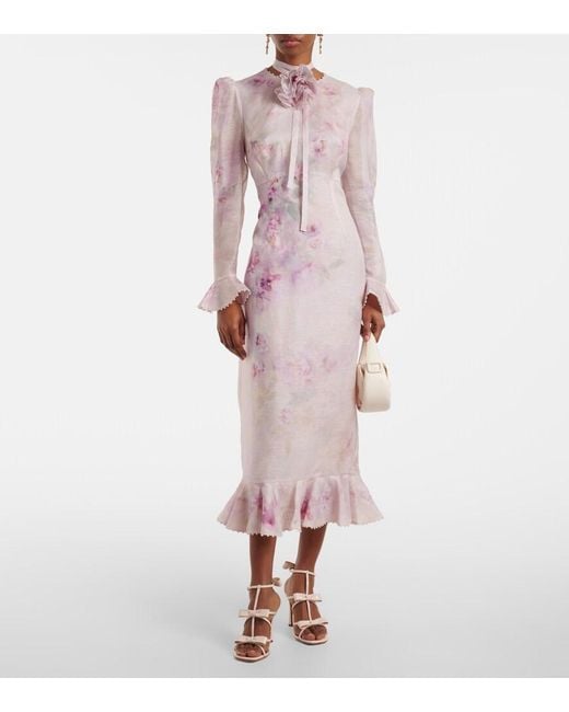 Zimmermann Pink Crush Linen And Silk Midi Dress
