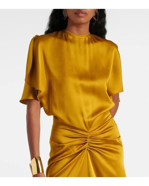 Victoria Beckham Metallic Gathered Satin Gown