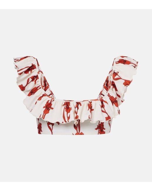 LaDoubleJ Red Boy Floral Ruffled Bikini Top