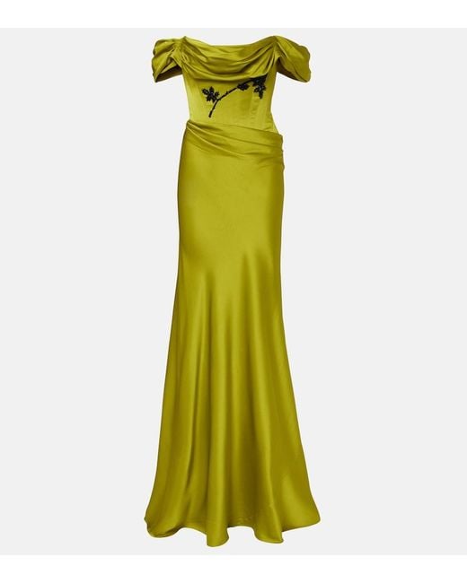 Clio Peppiatt Green Paloma Embellished Satin Corset Gown