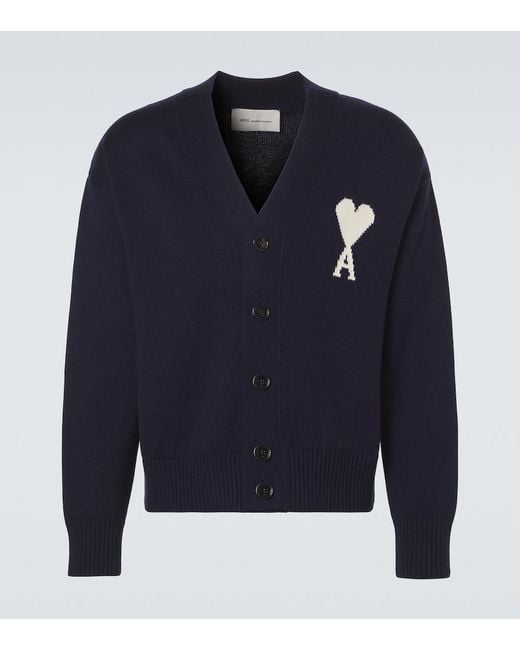 AMI Blue Ami De Cour Wool And Cotton Cardigan for men