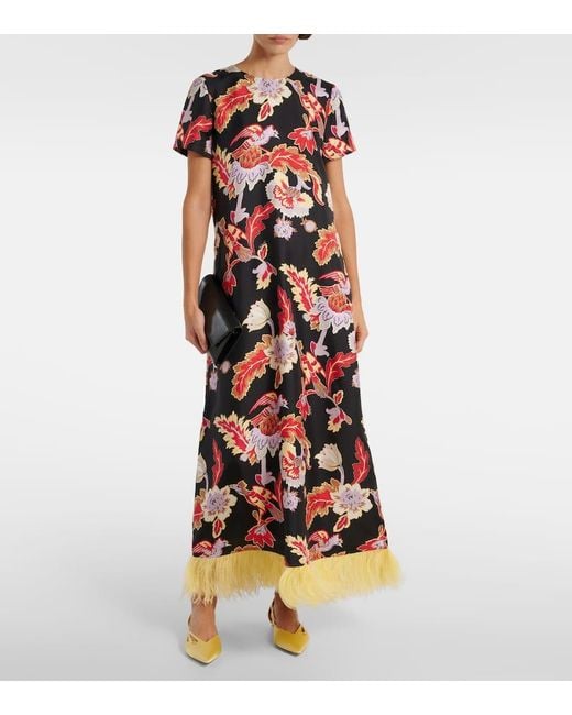 Vestido Largo Swing De Seda Con Plumas LaDoubleJ de color White