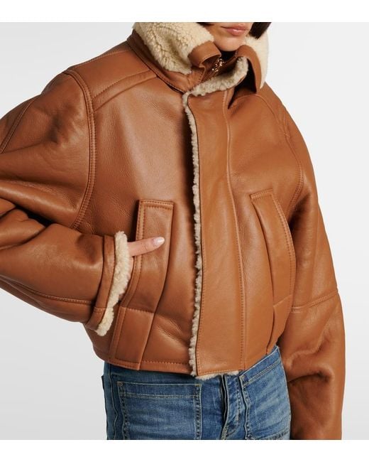 Chaqueta De Piel Con Forro De Borrego Victoria Beckham de color Brown