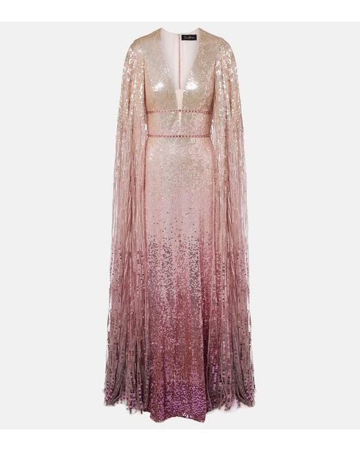 Jenny Packham Purple Easy Breezy Sequined Caped Gown