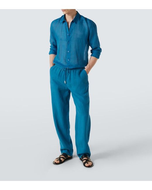 Vilebrequin Blue Linen Wide-Leg Pants for men