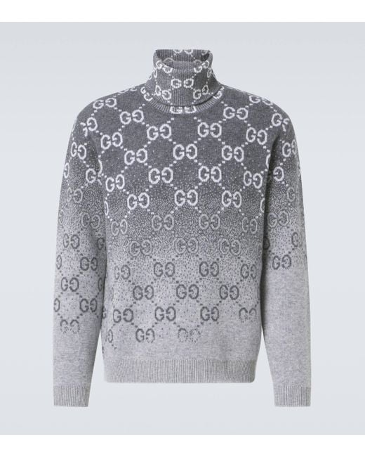 Gucci Blue GG Degrade Wool Jacquard Turtleneck Sweater for men