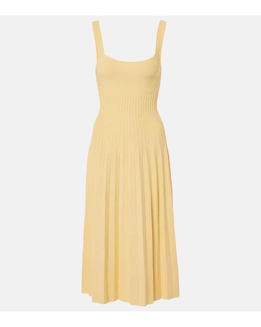 Staud Yellow Ellison Pleated Midi Dress
