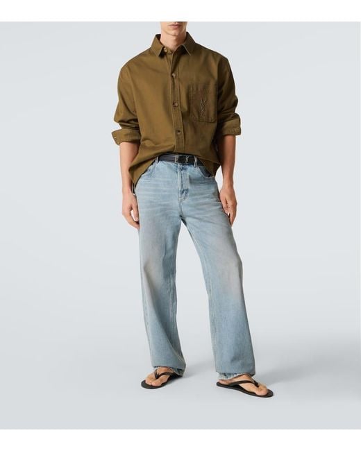 Saint Laurent Black Leather Thong Sandals for men