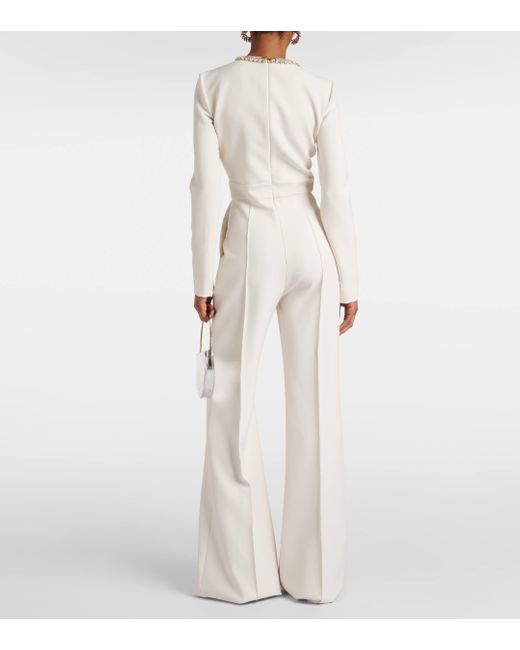 Elie Saab White Embellished Cutout Flared Jumpsuit