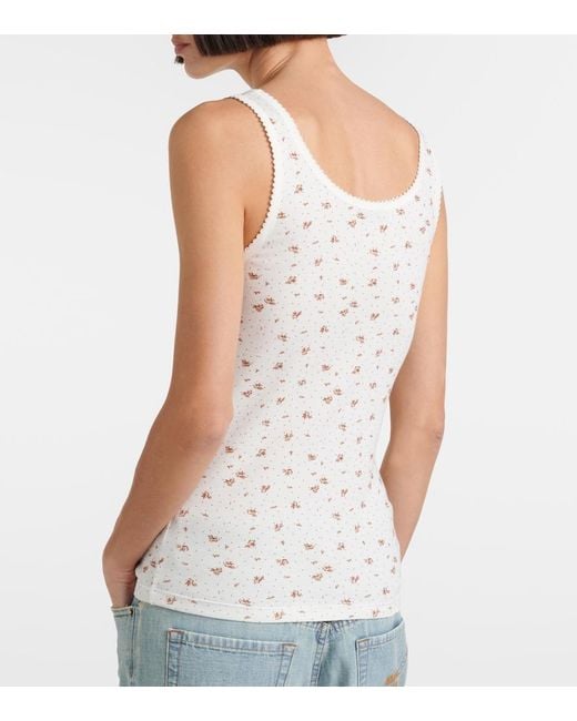Miu Miu White Floral Cotton Jersey Tank Top