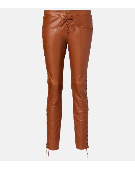 Isabel Marant Brown Schmale Hose Cyerra Aus Leder