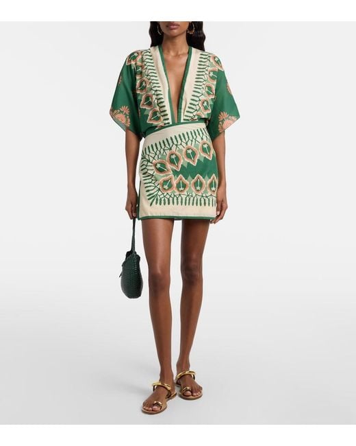 Johanna Ortiz Green Printed Cotton Minidress