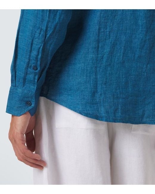 Frescobol Carioca Blue Antonio Linen Shirt for men